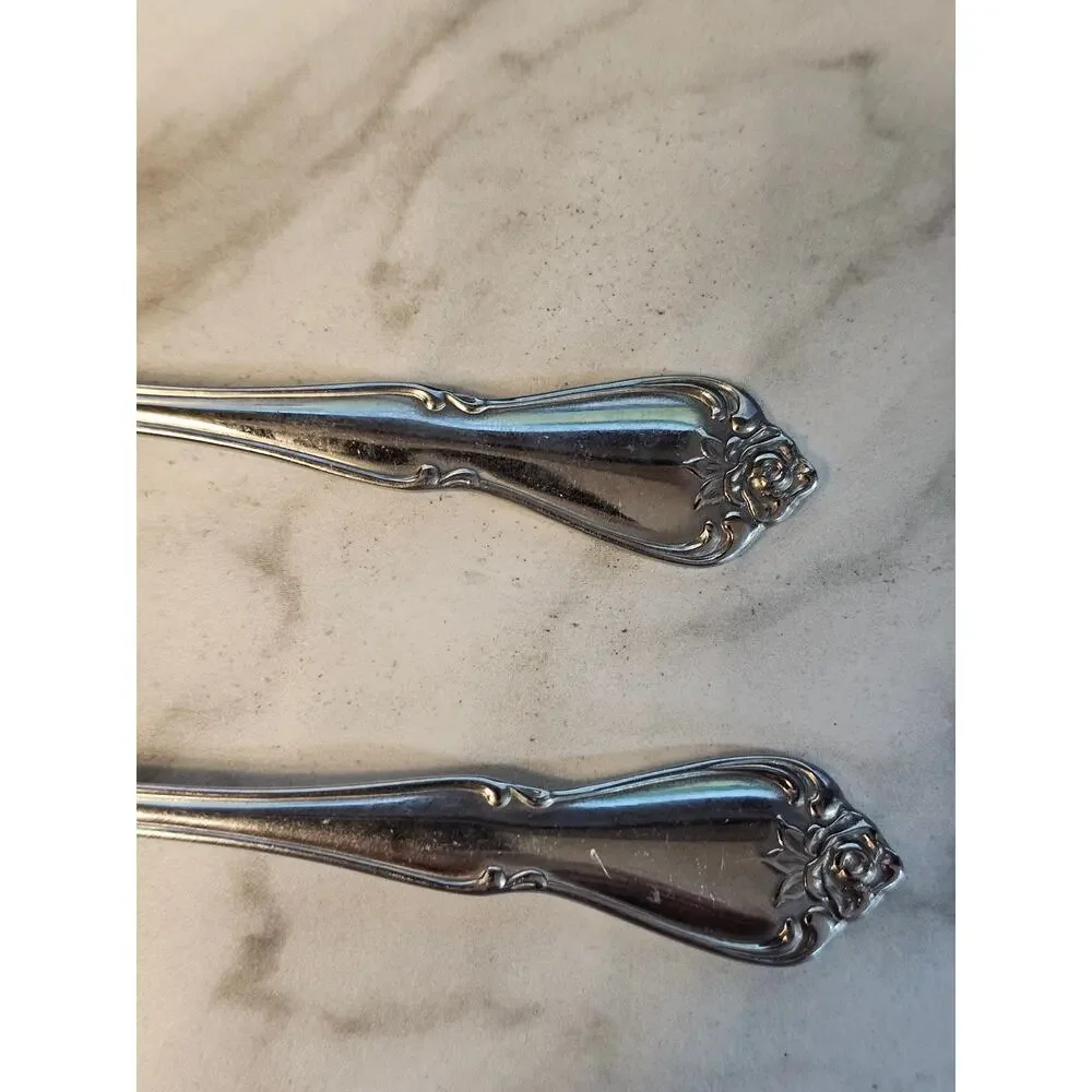 Salad Forks (2)Oneida Arbor Rose/True Rose USA Glossy Stainless Flatware 6 1/4